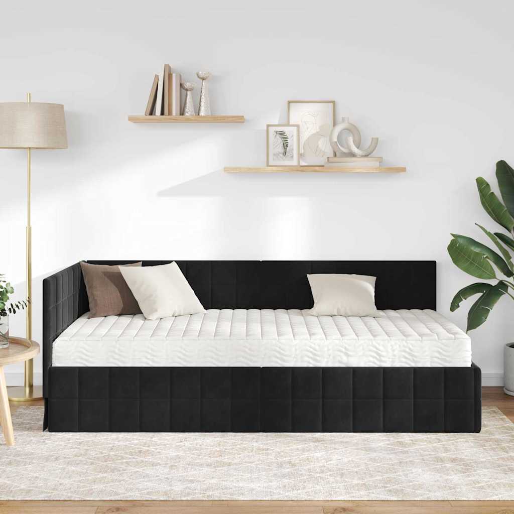 vidaXL Κρεβάτι γωνίας με στρώμα με κεφαλάρι 2 pcs Μαύρο Βελούδο