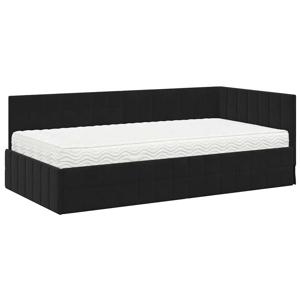 vidaXL Κρεβάτι γωνίας με στρώμα με κεφαλάρι 2 pcs Μαύρο Βελούδο