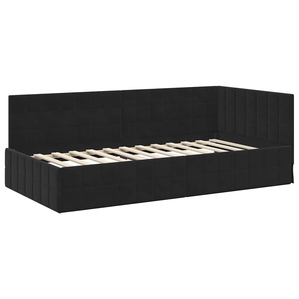 vidaXL Κρεβάτι γωνίας με στρώμα με κεφαλάρι 2 pcs Μαύρο Βελούδο