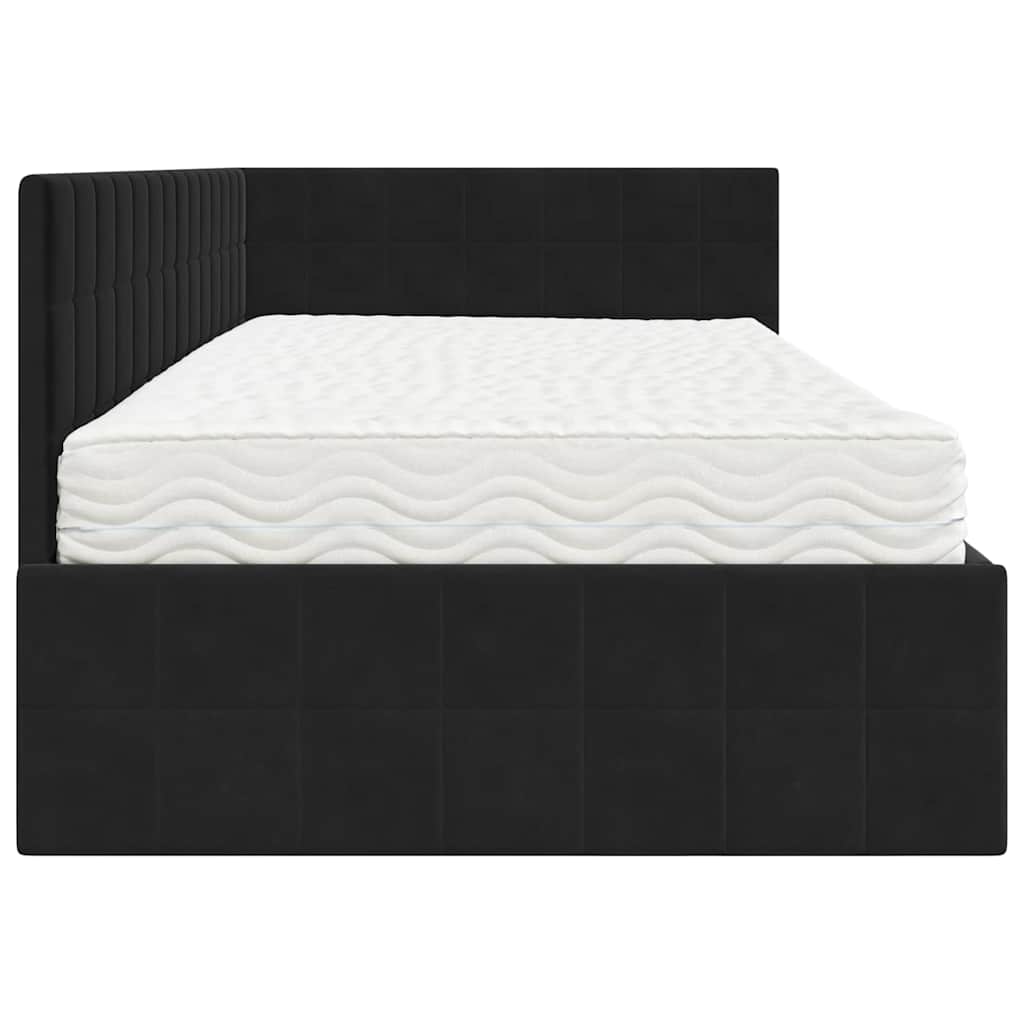 vidaXL Κρεβάτι γωνίας με στρώμα με κεφαλάρι 2 pcs Μαύρο Βελούδο