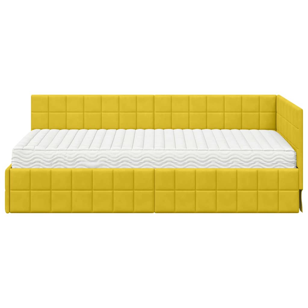 vidaXL Κρεβάτι γωνίας με στρώμα με κεφαλάρι 2 pcs Κίτρινο Βελούδο