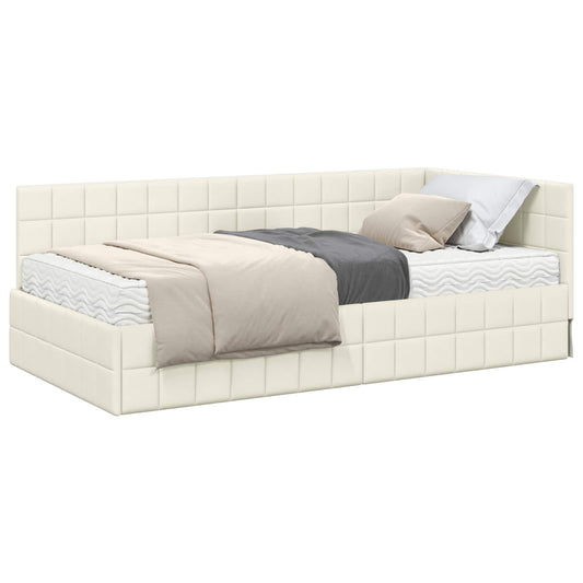 vidaXL Κρεβάτι γωνίας με στρώμα με κεφαλάρι 2 pcs Κρεμ Βελούδο