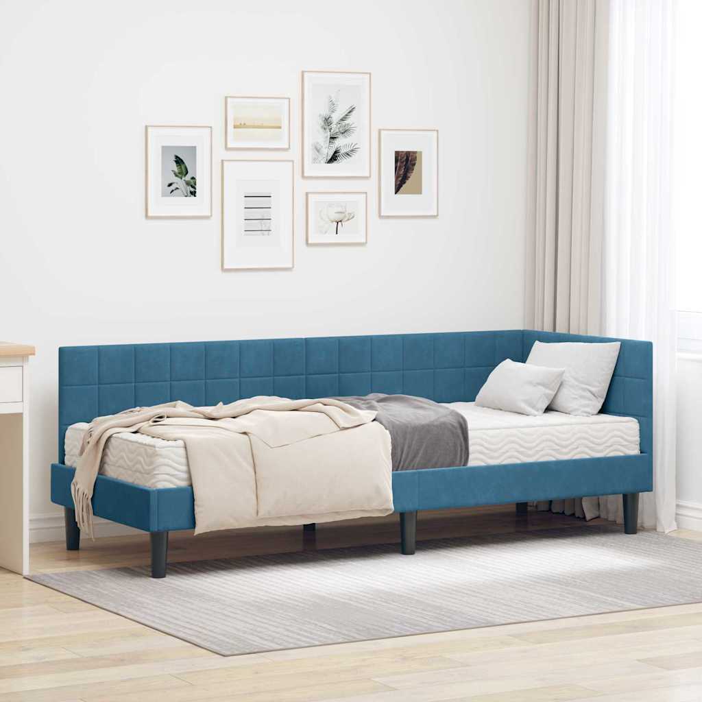 vidaXL Κρεβάτι γωνίας με στρώμα με κεφαλάρι 2 pcs Μπλε Βελούδο