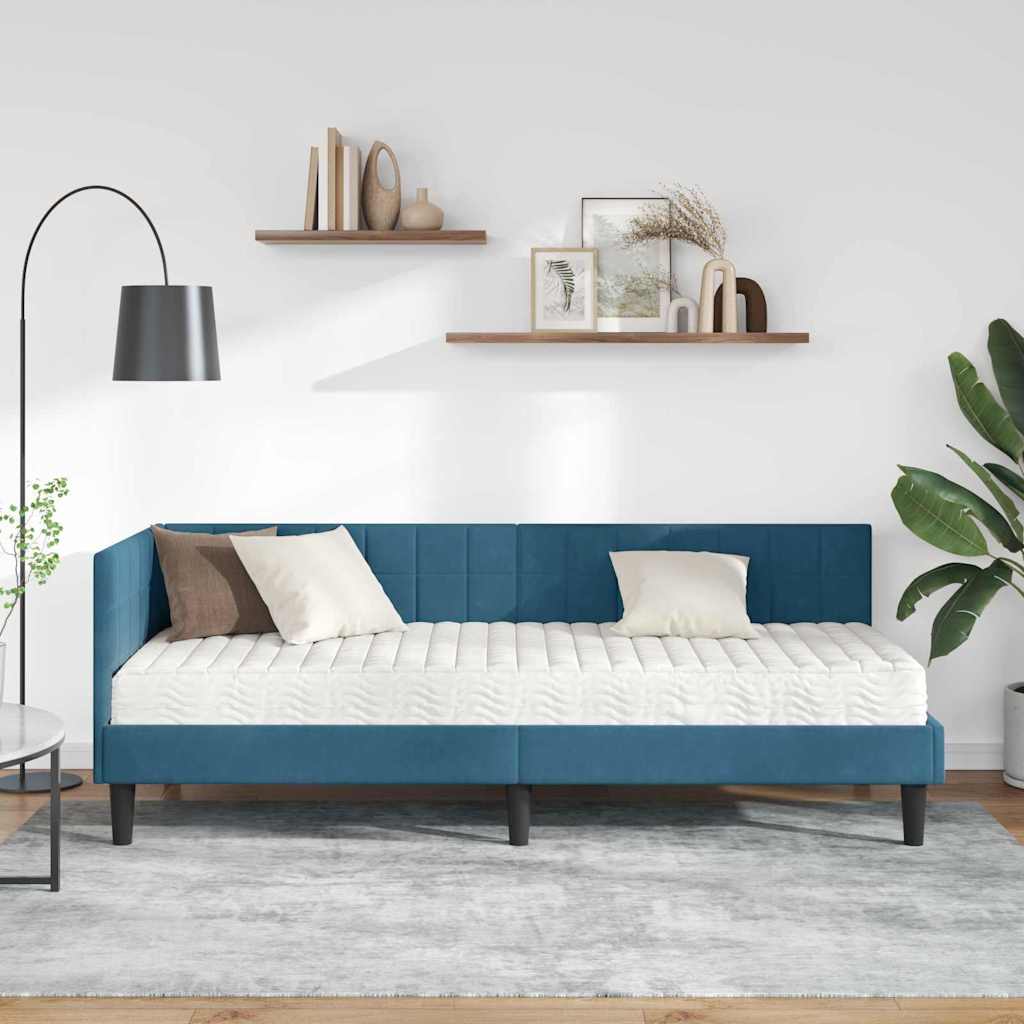 vidaXL Κρεβάτι γωνίας με στρώμα με κεφαλάρι 2 pcs Μπλε Βελούδο