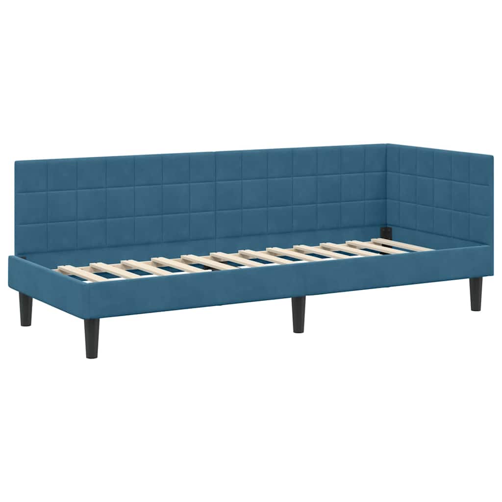 vidaXL Κρεβάτι γωνίας με στρώμα με κεφαλάρι 2 pcs Μπλε Βελούδο