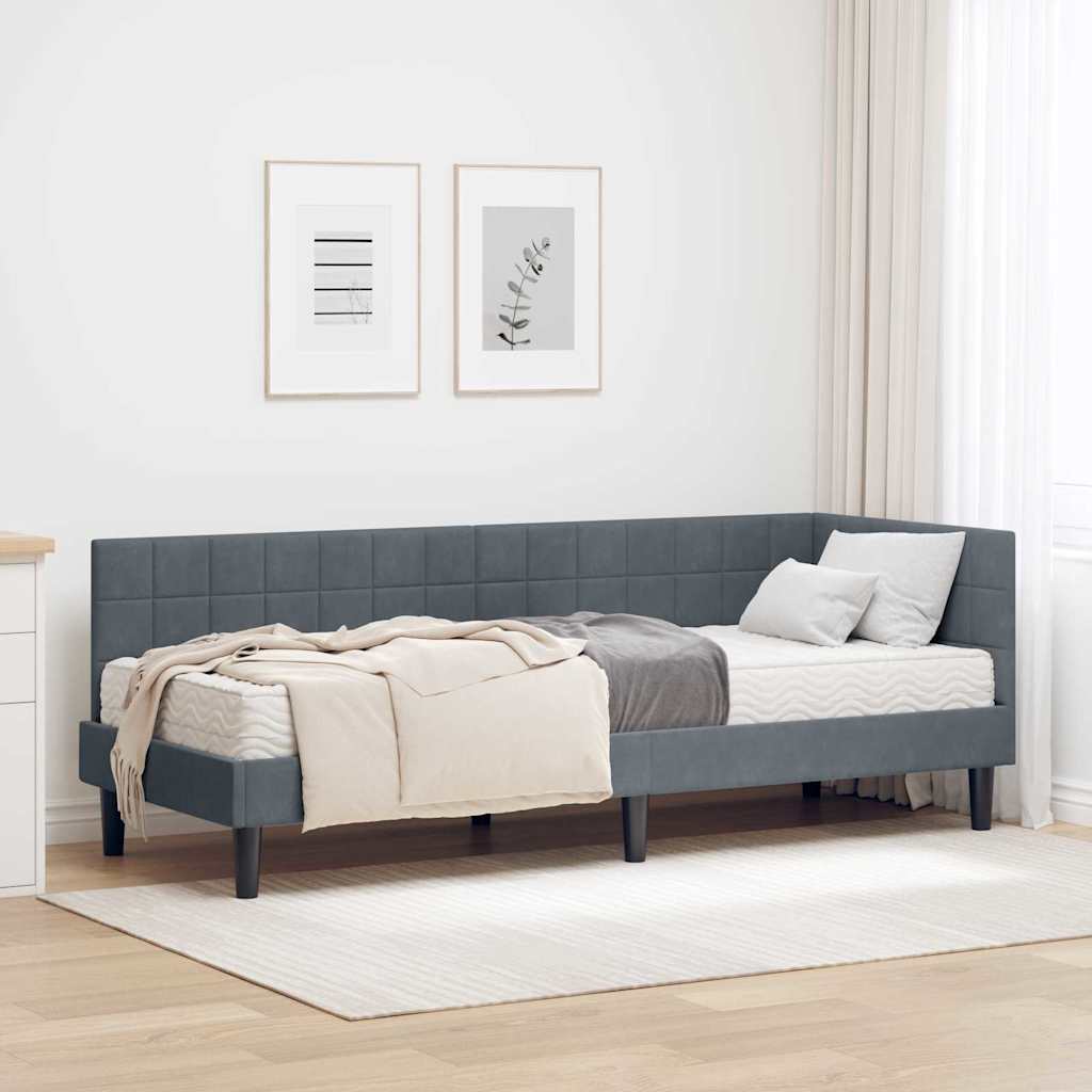 vidaXL Κρεβάτι γωνίας με στρώμα με κεφαλάρι 2 pcs Γκρι Βελούδο