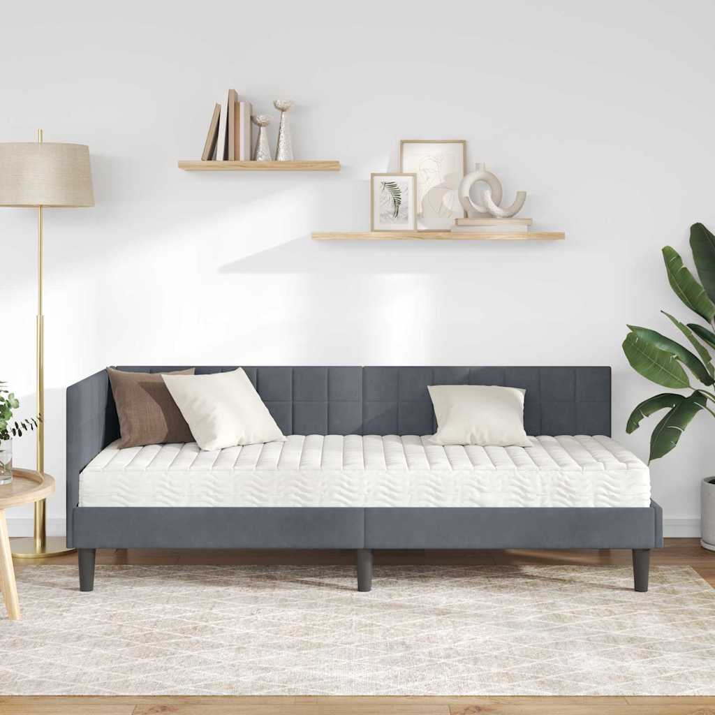 vidaXL Κρεβάτι γωνίας με στρώμα με κεφαλάρι 2 pcs Γκρι Βελούδο