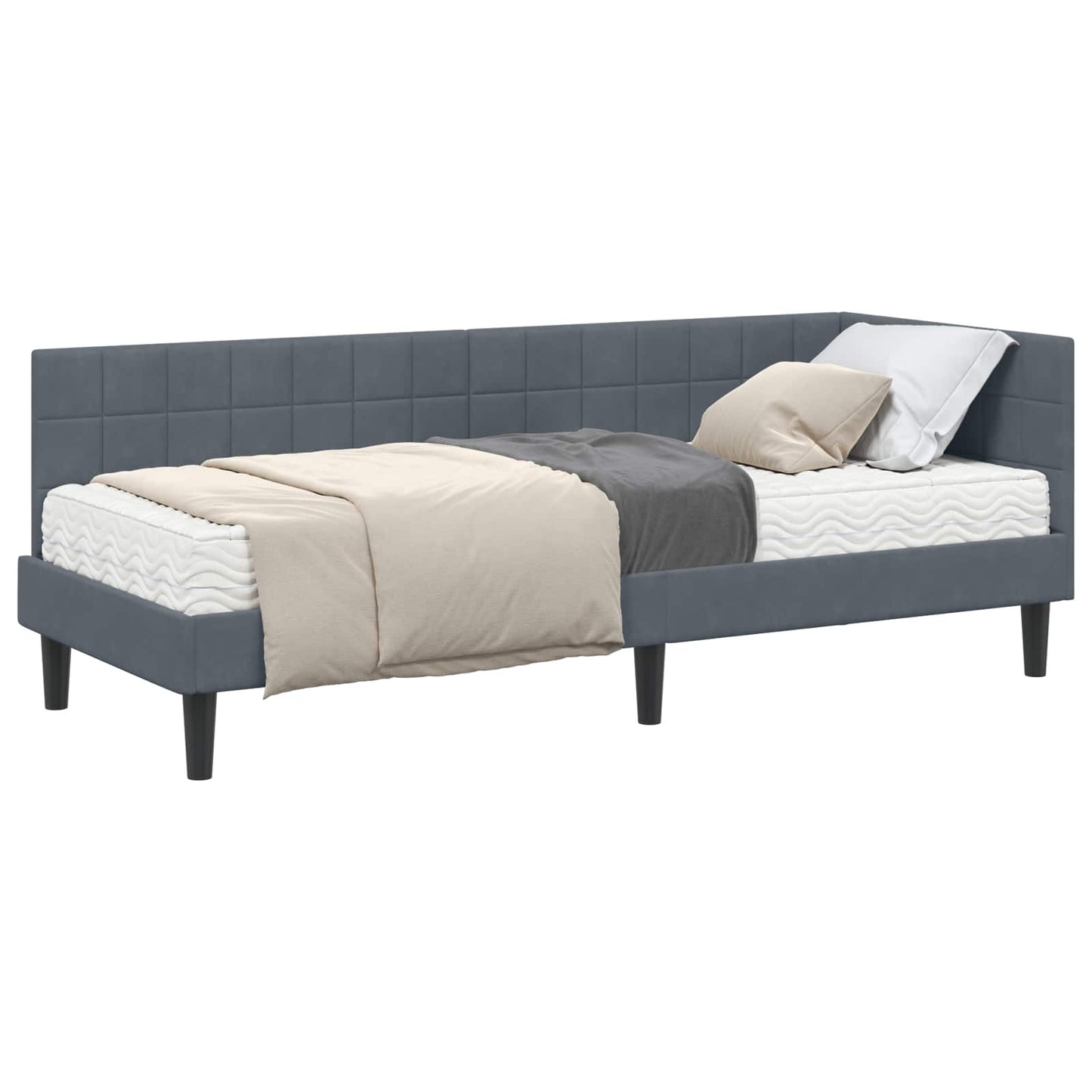 vidaXL Κρεβάτι γωνίας με στρώμα με κεφαλάρι 2 pcs Γκρι Βελούδο