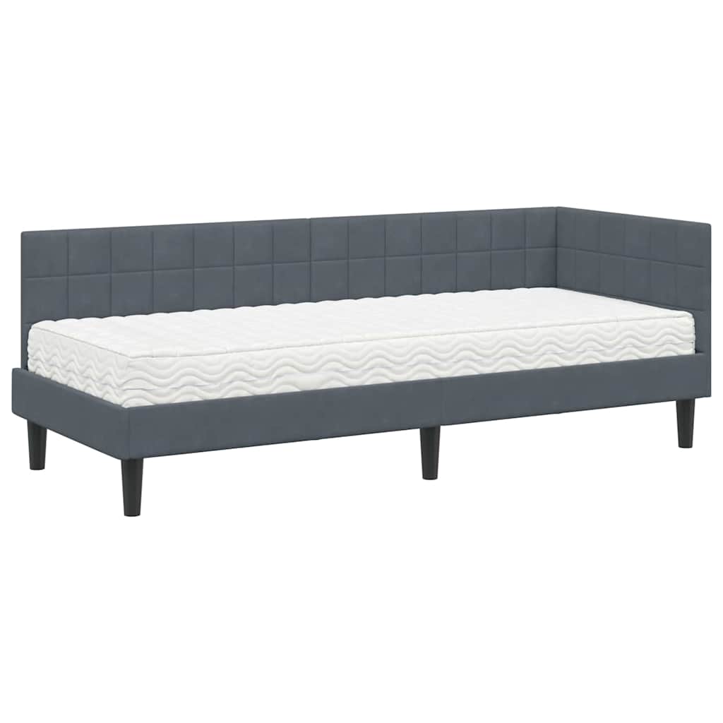 vidaXL Κρεβάτι γωνίας με στρώμα με κεφαλάρι 2 pcs Γκρι Βελούδο