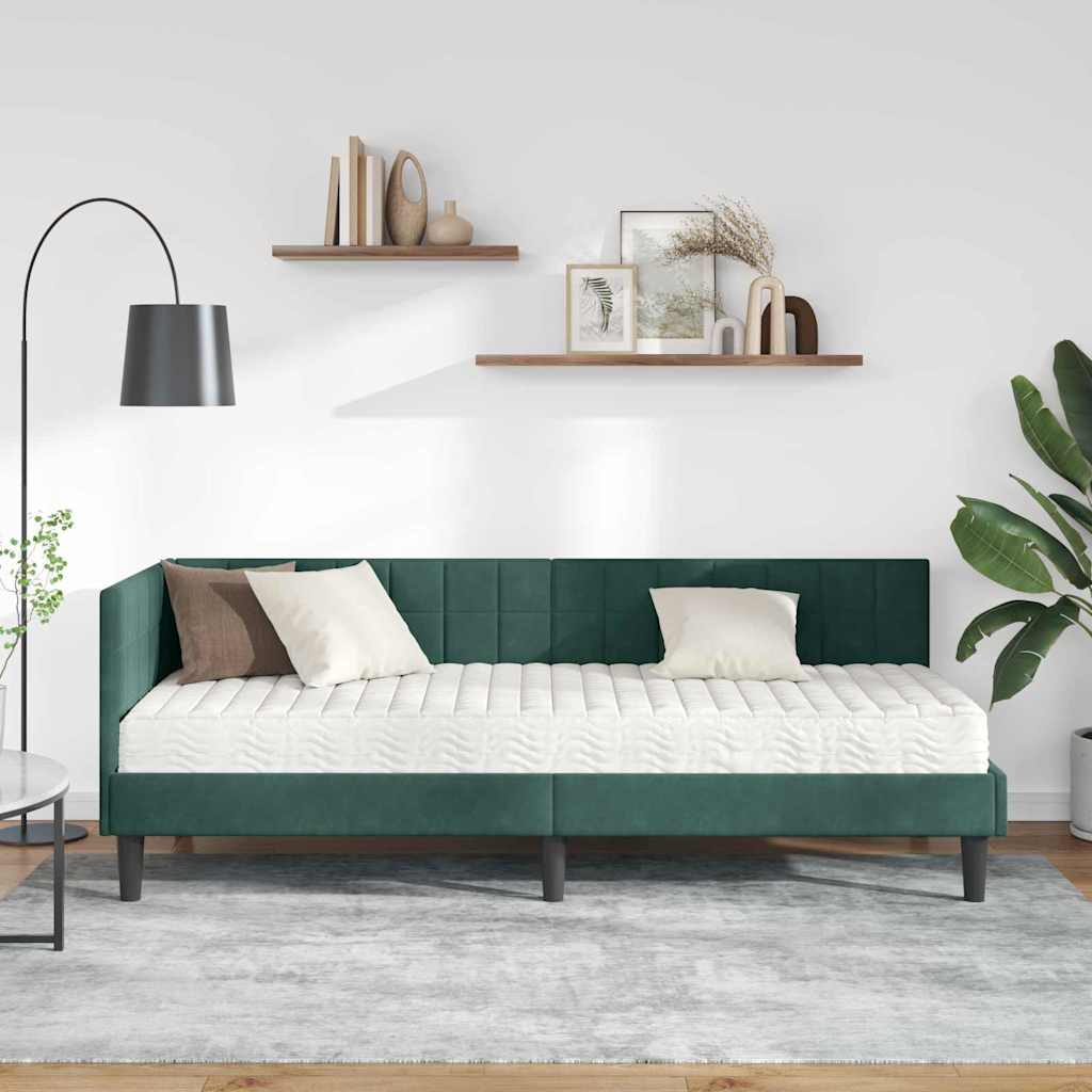 vidaXL Κρεβάτι γωνίας με στρώμα με κεφαλάρι 2 pcs Πράσινο Βελούδο