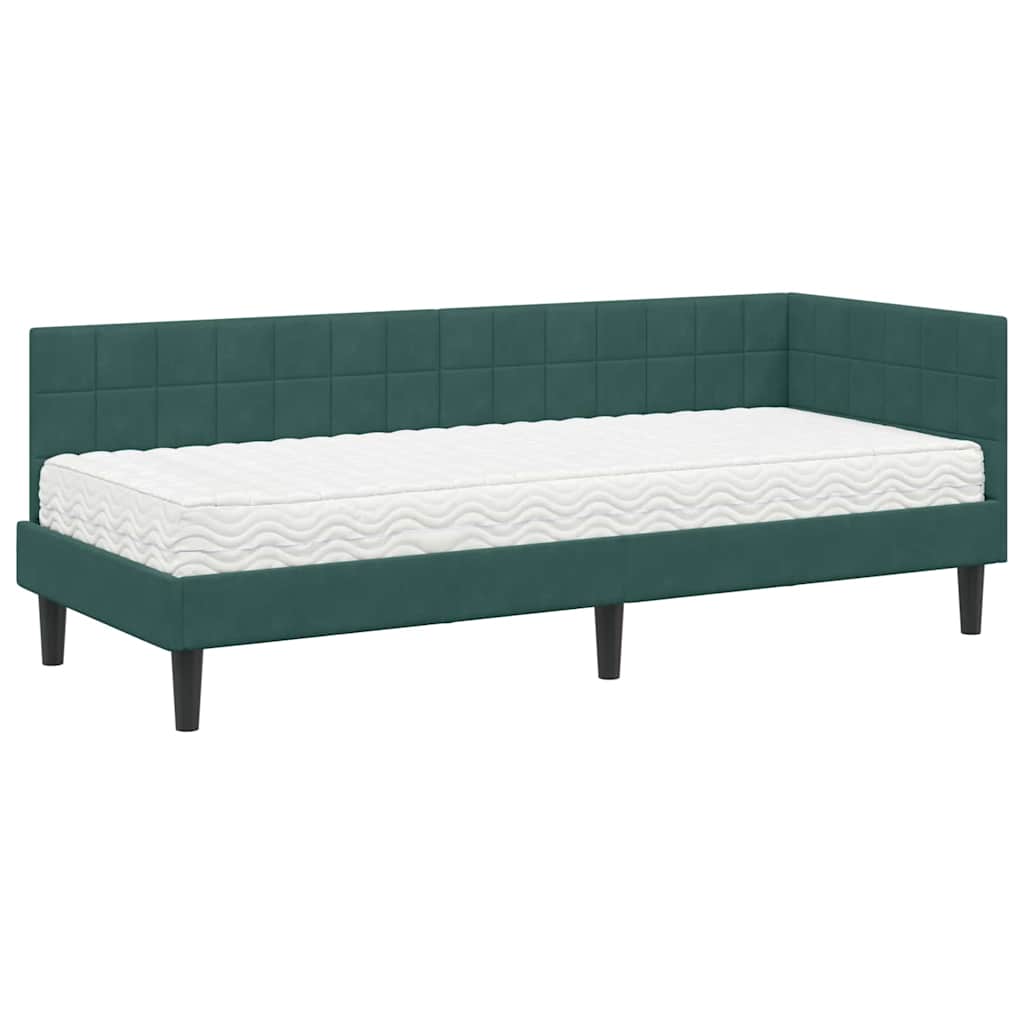 vidaXL Κρεβάτι γωνίας με στρώμα με κεφαλάρι 2 pcs Πράσινο Βελούδο