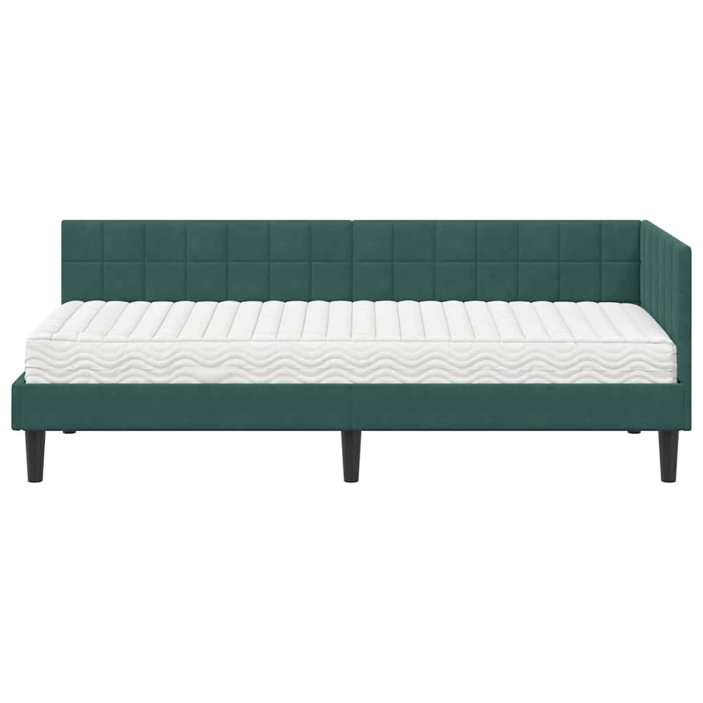 vidaXL Κρεβάτι γωνίας με στρώμα με κεφαλάρι 2 pcs Πράσινο Βελούδο