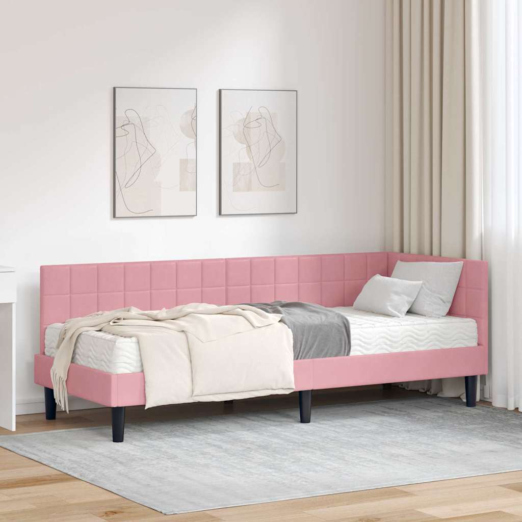 vidaXL Κρεβάτι γωνίας με στρώμα με κεφαλάρι 2 pcs Γκρι Βελούδο