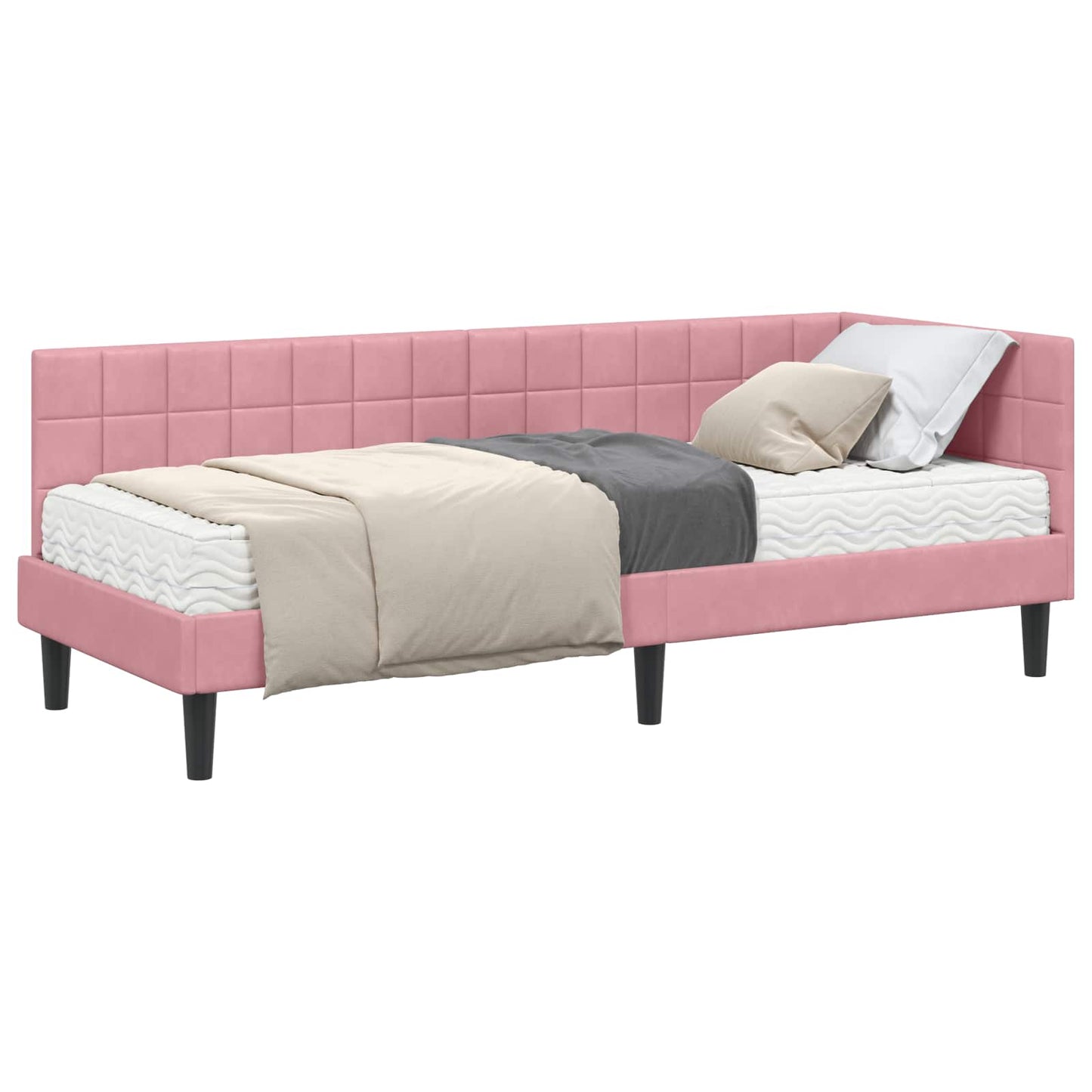 vidaXL Κρεβάτι γωνίας με στρώμα με κεφαλάρι 2 pcs Γκρι Βελούδο