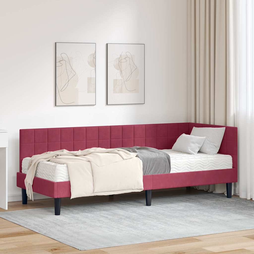 vidaXL Κρεβάτι γωνίας με στρώμα με κεφαλάρι 2 pcs Πράσινο Βελούδο