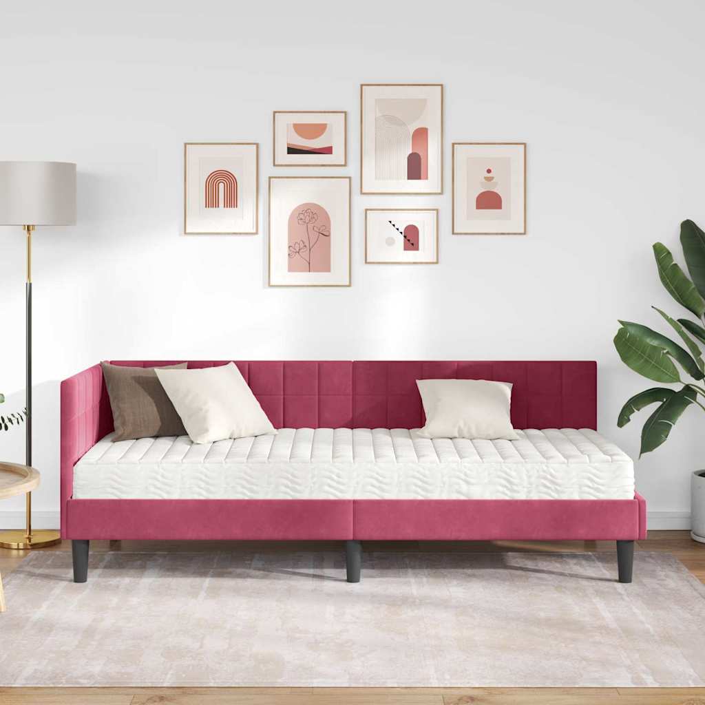 vidaXL Κρεβάτι γωνίας με στρώμα με κεφαλάρι 2 pcs Πράσινο Βελούδο