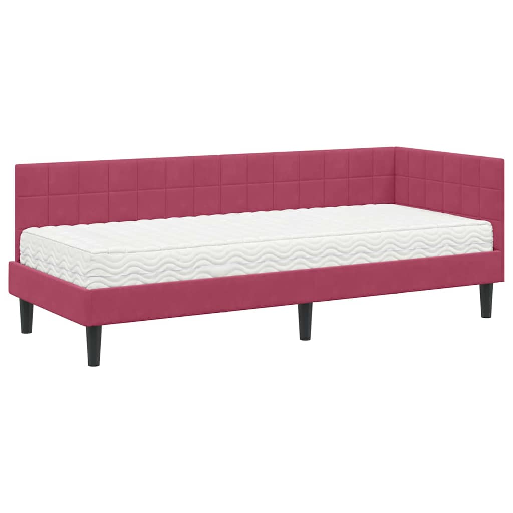 vidaXL Κρεβάτι γωνίας με στρώμα με κεφαλάρι 2 pcs Πράσινο Βελούδο
