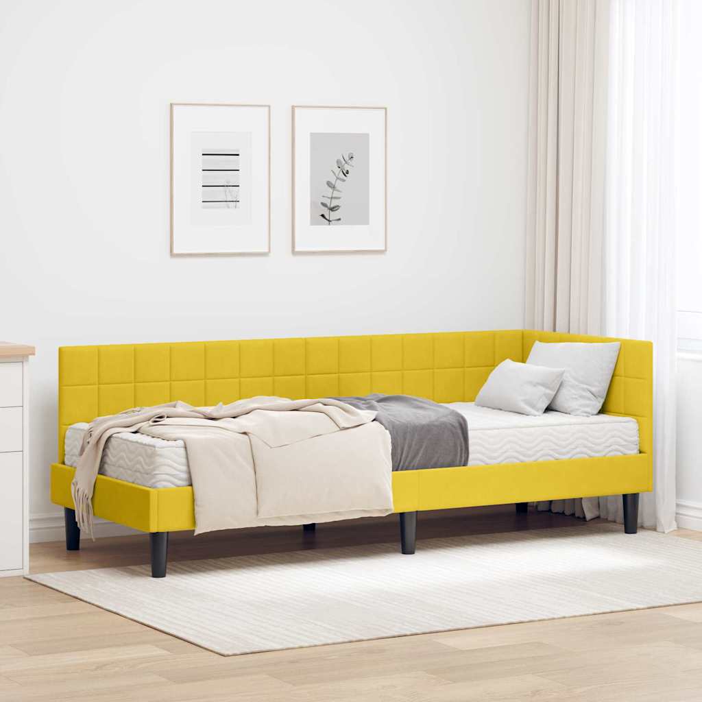 vidaXL Κρεβάτι γωνίας με στρώμα με κεφαλάρι 2 pcs Κίτρινο Βελούδο