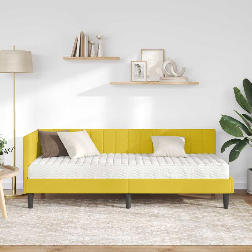 vidaXL Κρεβάτι γωνίας με στρώμα με κεφαλάρι 2 pcs Κίτρινο Βελούδο