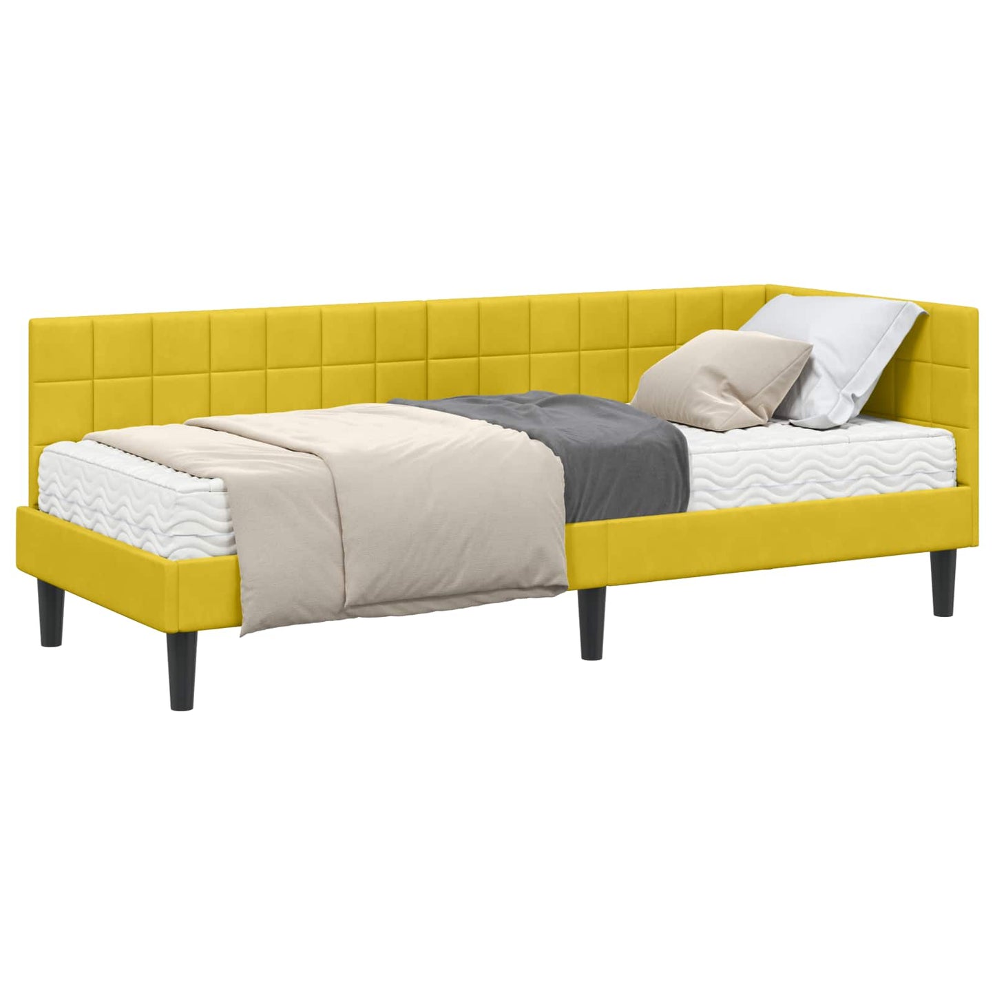 vidaXL Κρεβάτι γωνίας με στρώμα με κεφαλάρι 2 pcs Κίτρινο Βελούδο