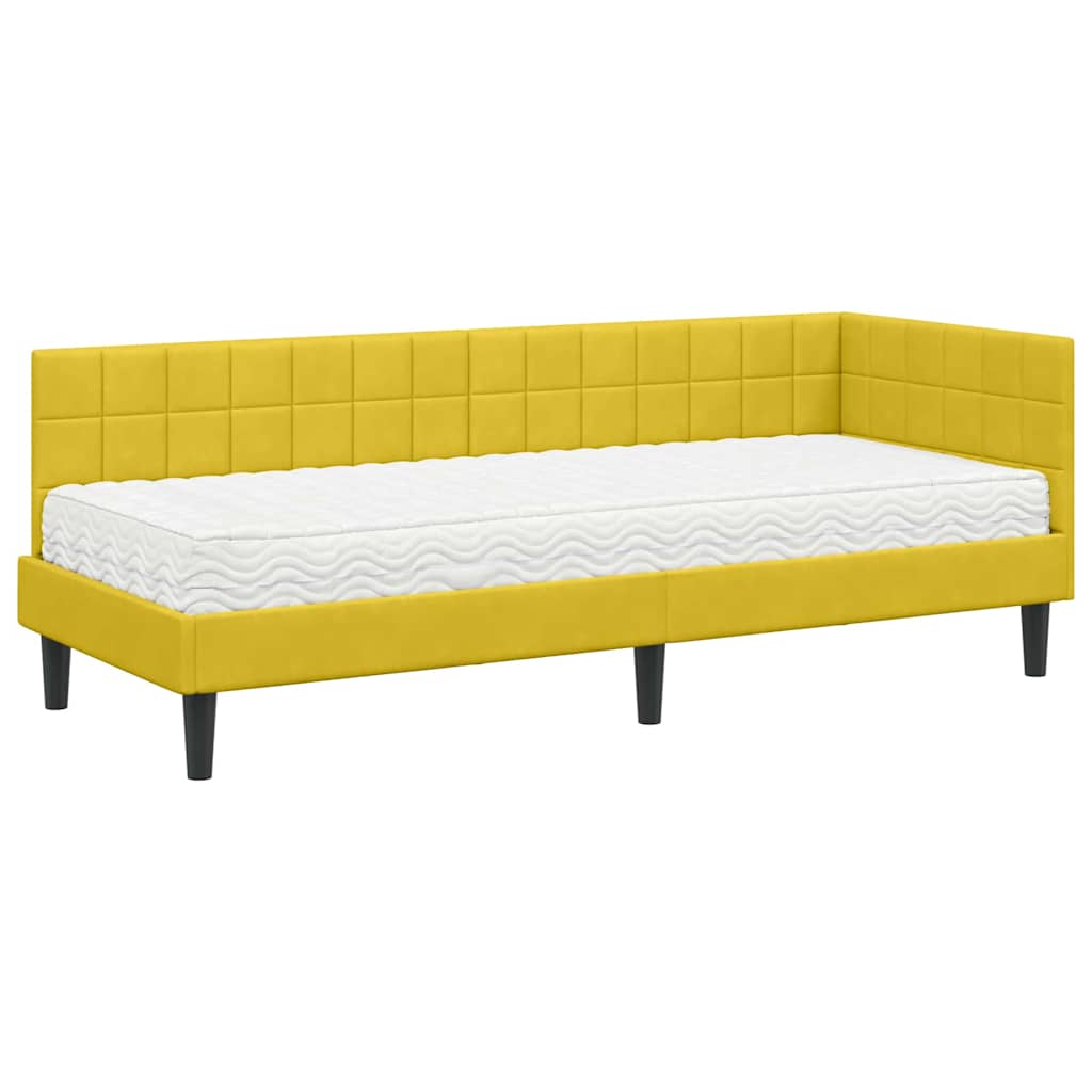 vidaXL Κρεβάτι γωνίας με στρώμα με κεφαλάρι 2 pcs Κίτρινο Βελούδο
