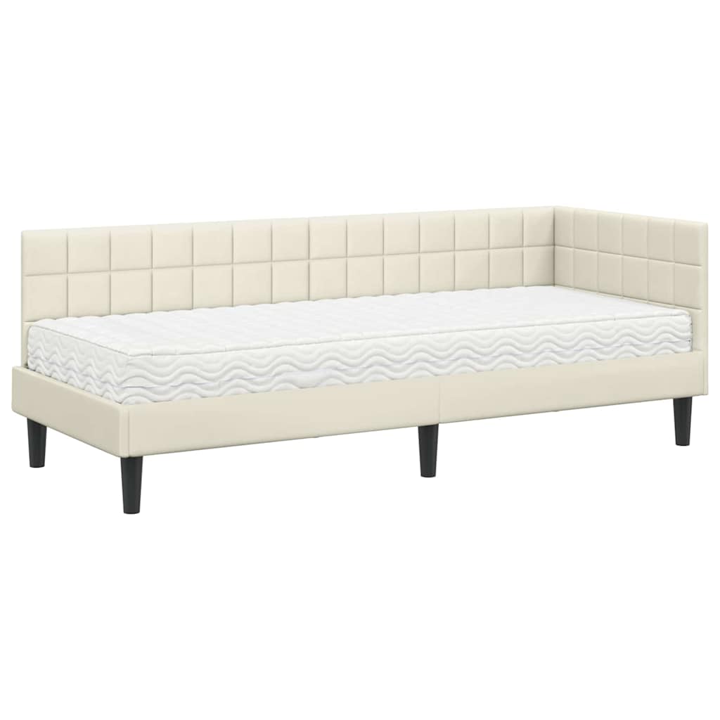 vidaXL Κρεβάτι γωνίας με στρώμα με κεφαλάρι 2 pcs Κρεμ Βελούδο