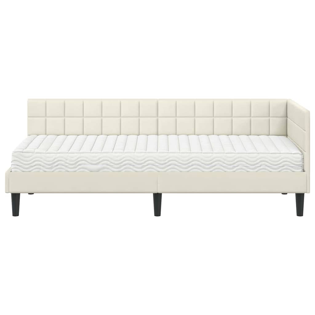 vidaXL Κρεβάτι γωνίας με στρώμα με κεφαλάρι 2 pcs Κρεμ Βελούδο