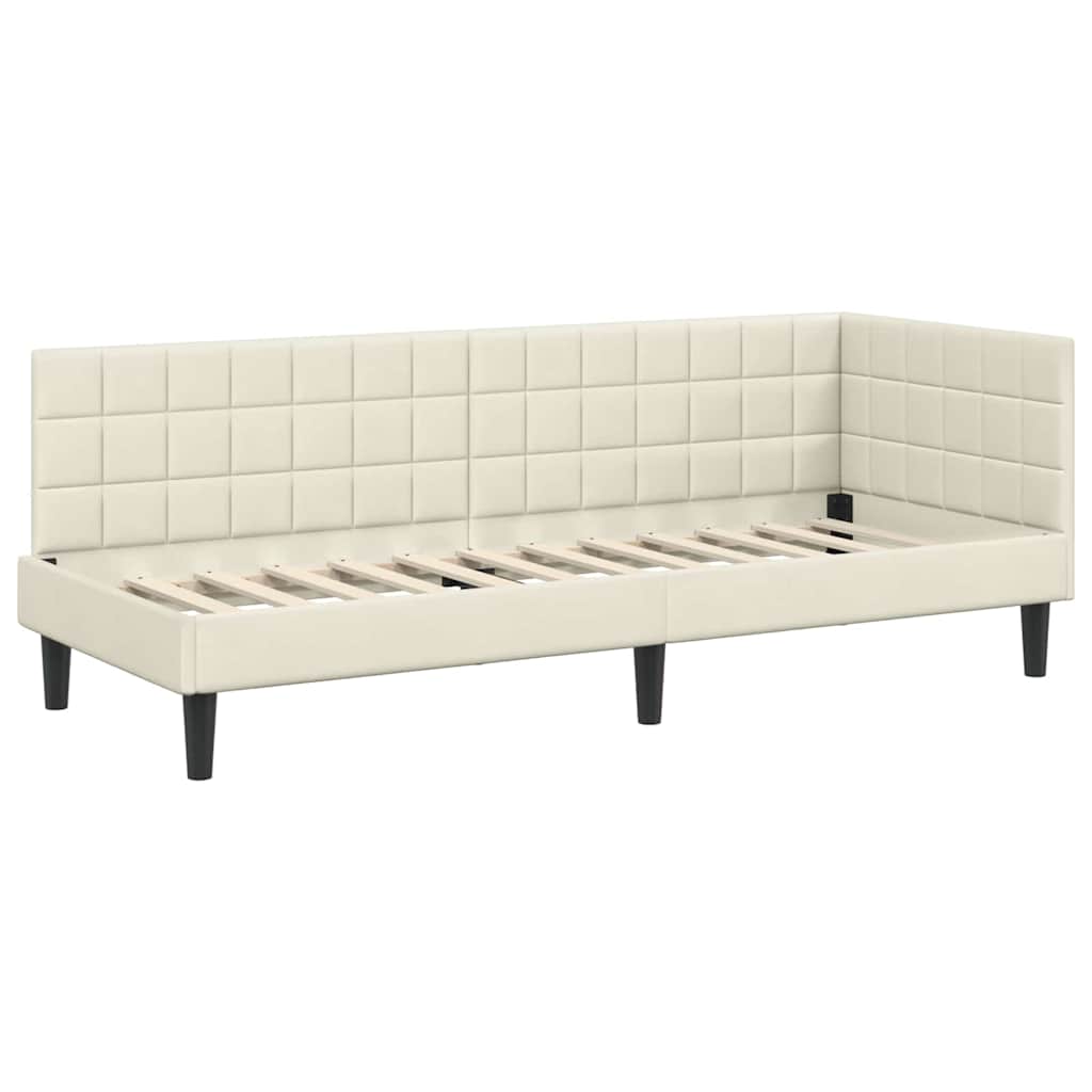 vidaXL Κρεβάτι γωνίας με στρώμα με κεφαλάρι 2 pcs Κρεμ Βελούδο