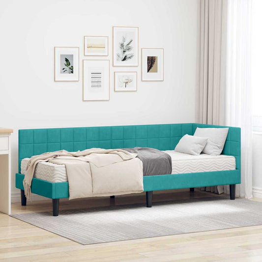 vidaXL Κρεβάτι γωνίας με στρώμα με κεφαλάρι 2 pcs Τιρκουάζ Βελούδο