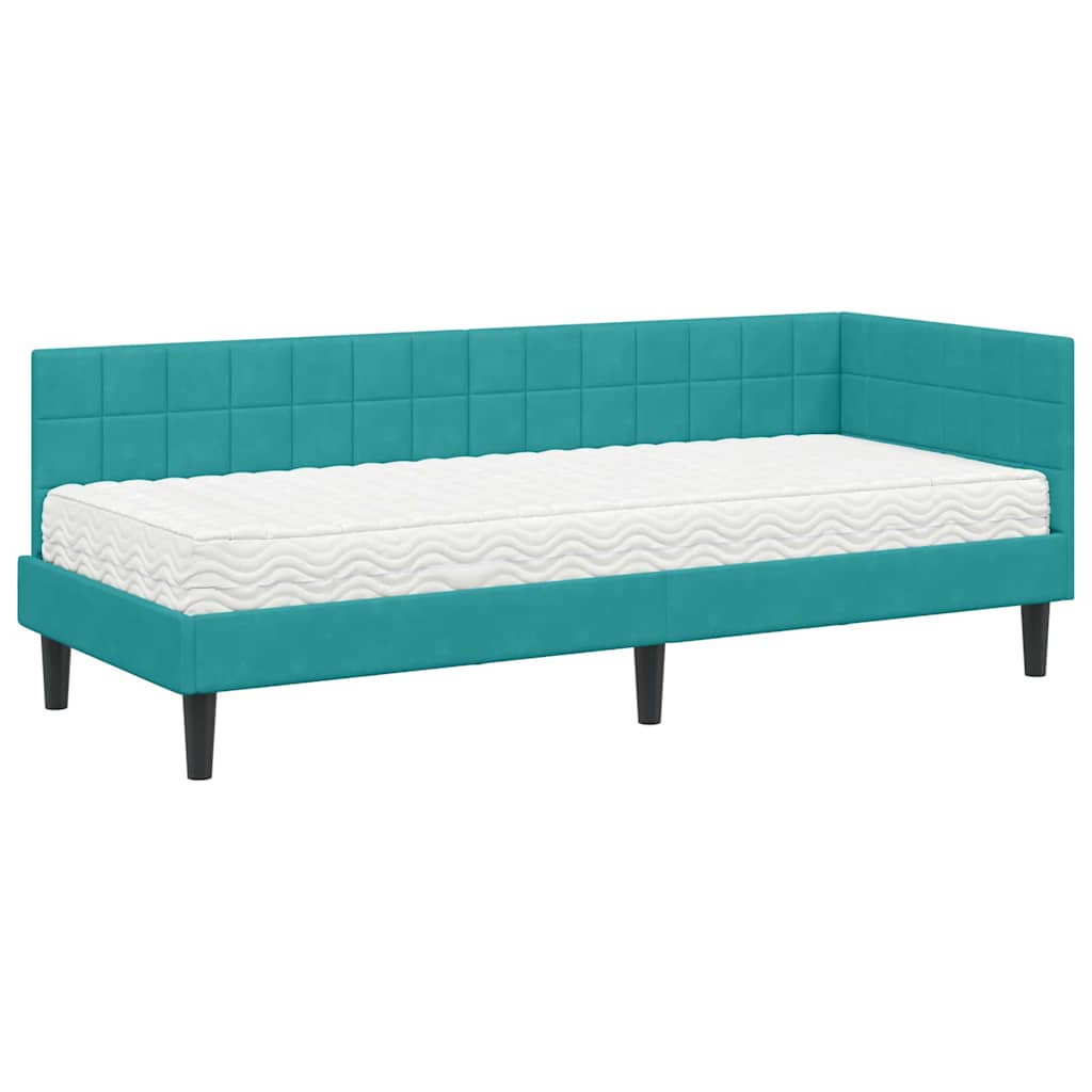 vidaXL Κρεβάτι γωνίας με στρώμα με κεφαλάρι 2 pcs Τιρκουάζ Βελούδο