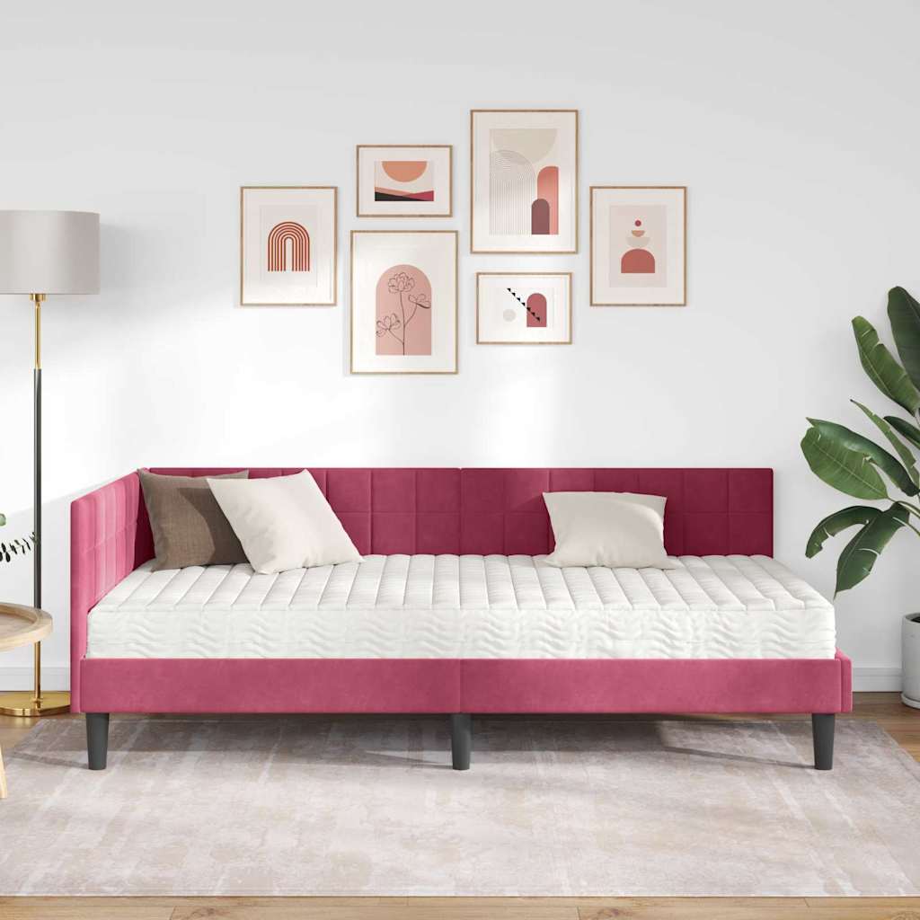 vidaXL Κρεβάτι γωνίας με στρώμα με κεφαλάρι 2 pcs Πράσινο Βελούδο