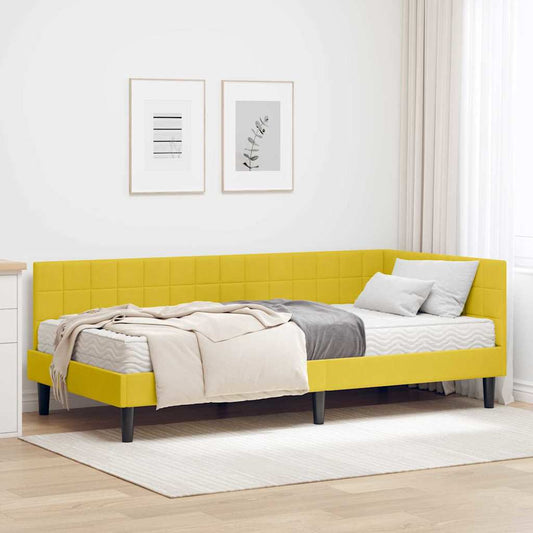 vidaXL Κρεβάτι γωνίας με στρώμα με κεφαλάρι 2 pcs Κίτρινο Βελούδο