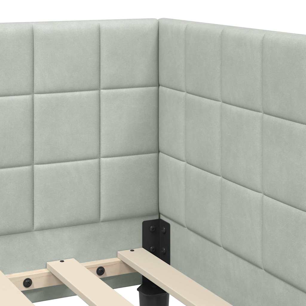 vidaXL Κρεβάτι γωνίας με στρώμα με κεφαλάρι 2 pcs Ανοιχτό γκρι Βελούδο
