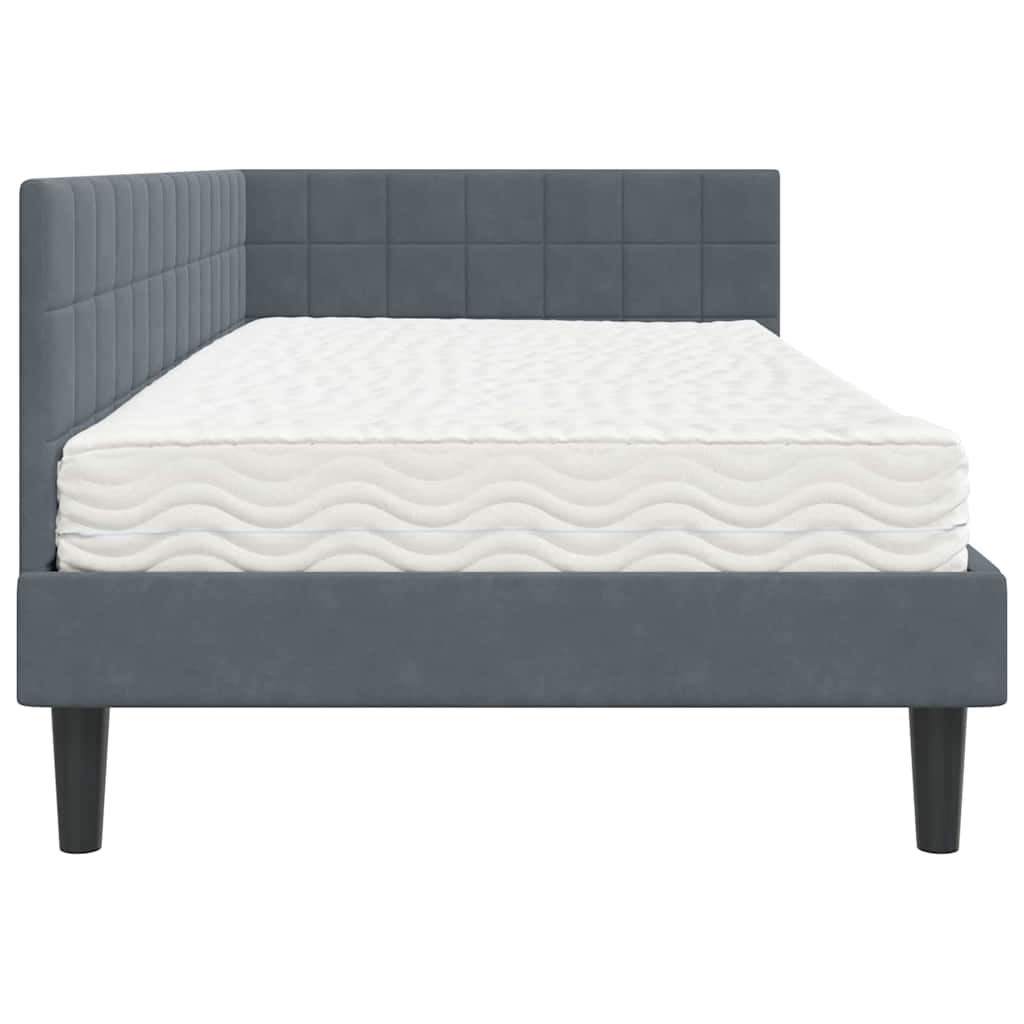 vidaXL Κρεβάτι γωνίας με στρώμα με κεφαλάρι 2 pcs Γκρι Βελούδο