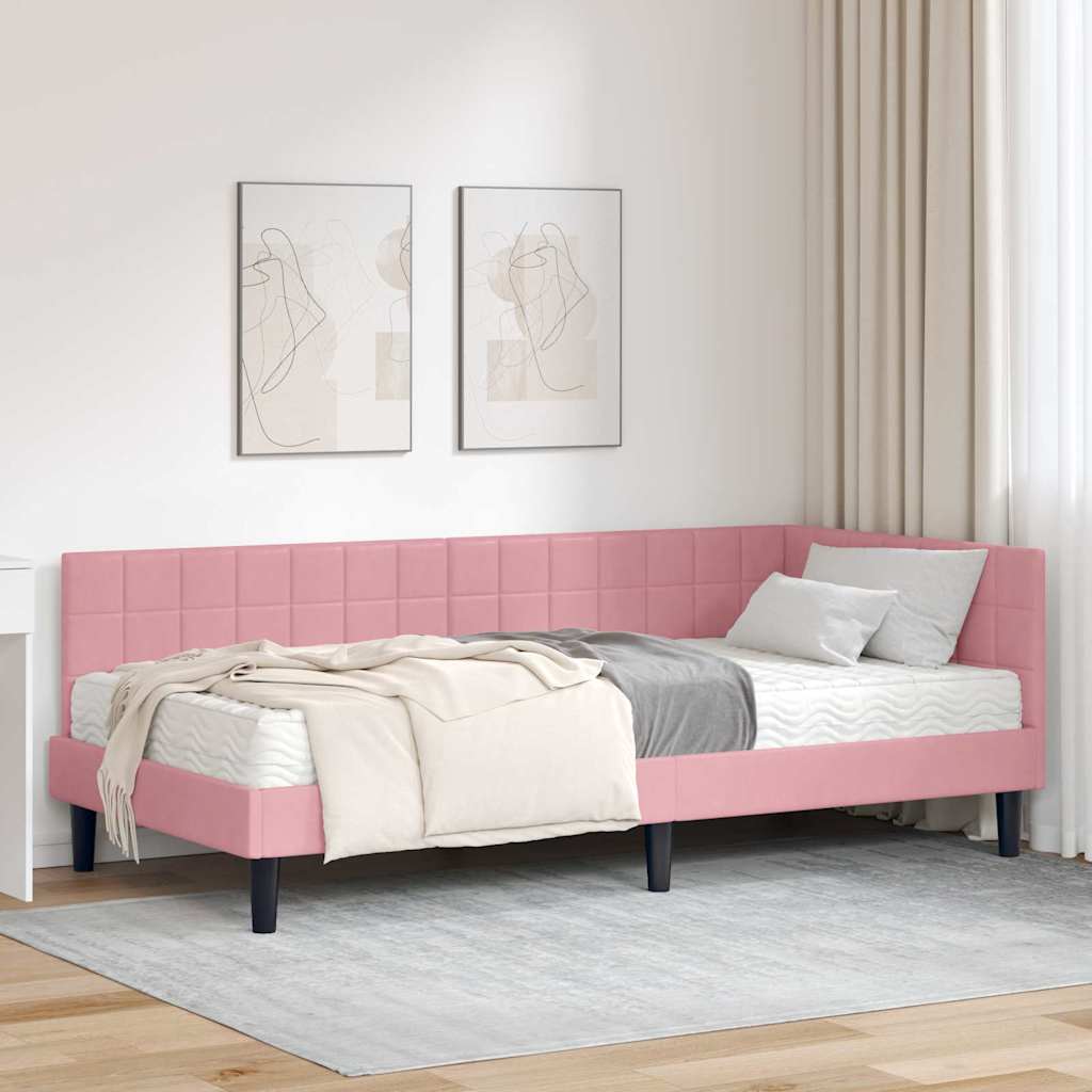 vidaXL Κρεβάτι γωνίας με στρώμα 2 τμχ. Ροζ 90 x 200 cm Βελούδο