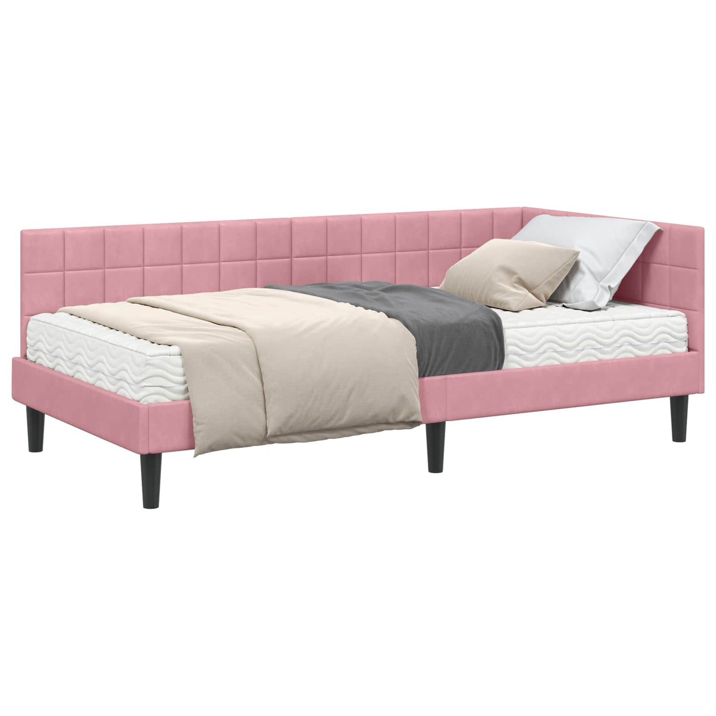 vidaXL Κρεβάτι γωνίας με στρώμα 2 τμχ. Ροζ 90 x 200 cm Βελούδο