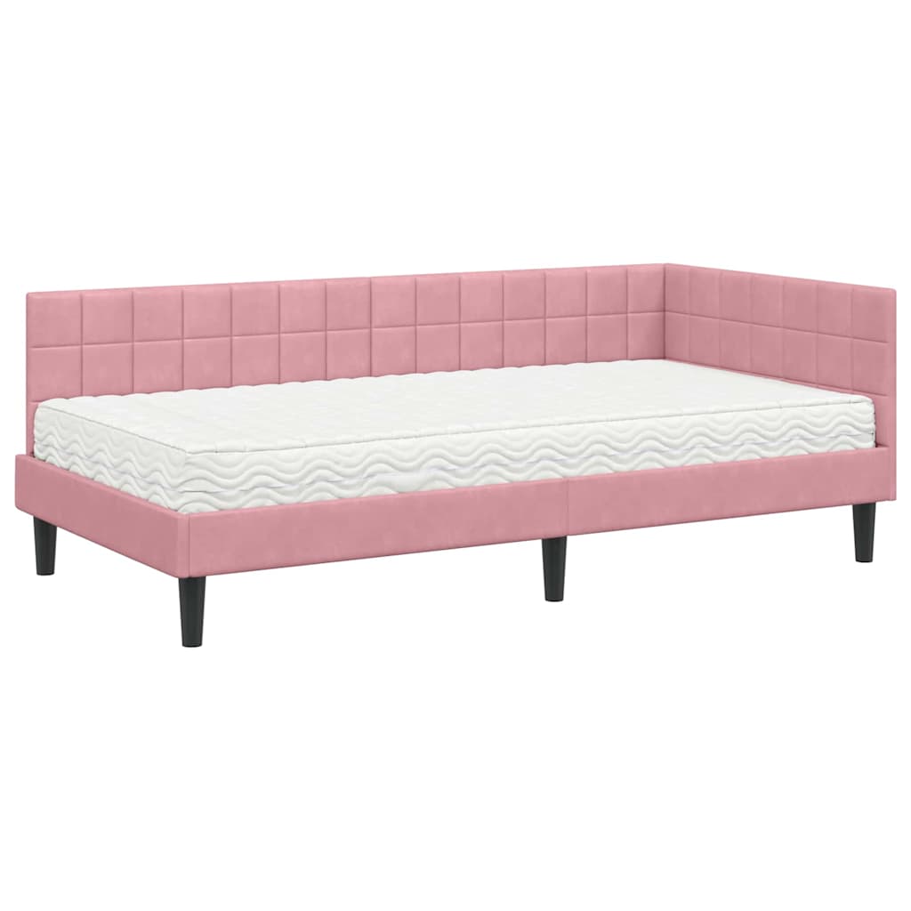 vidaXL Κρεβάτι γωνίας με στρώμα 2 τμχ. Ροζ 90 x 200 cm Βελούδο