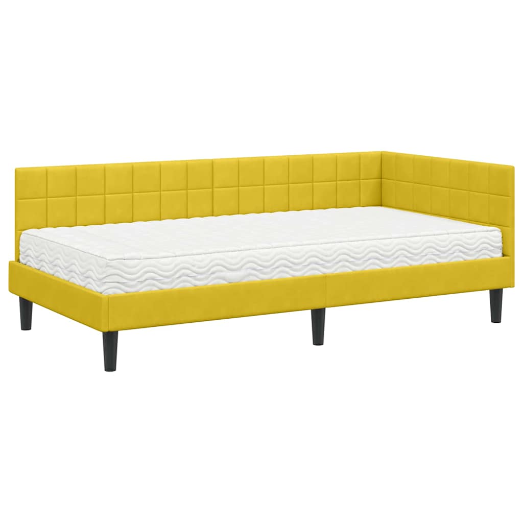 vidaXL Κρεβάτι γωνίας με στρώμα με κεφαλάρι 2 pcs Κίτρινο Βελούδο