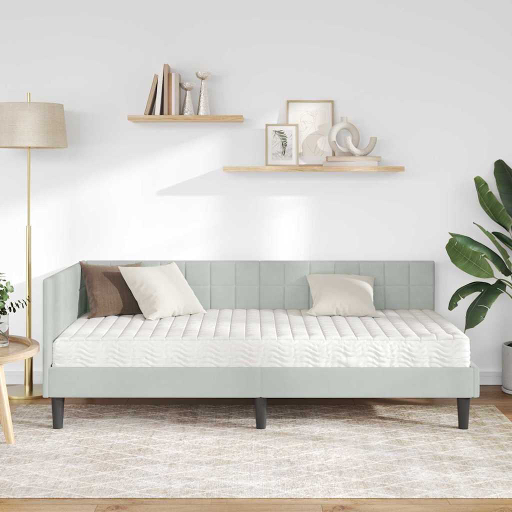 vidaXL Κρεβάτι γωνίας με στρώμα με κεφαλάρι 2 pcs Ανοιχτό γκρι Βελούδο