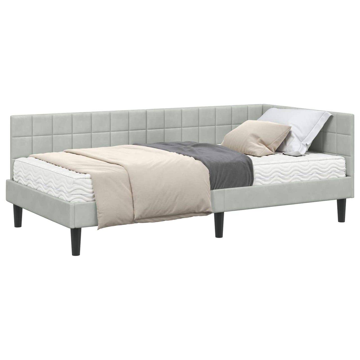vidaXL Κρεβάτι γωνίας με στρώμα με κεφαλάρι 2 pcs Ανοιχτό γκρι Βελούδο