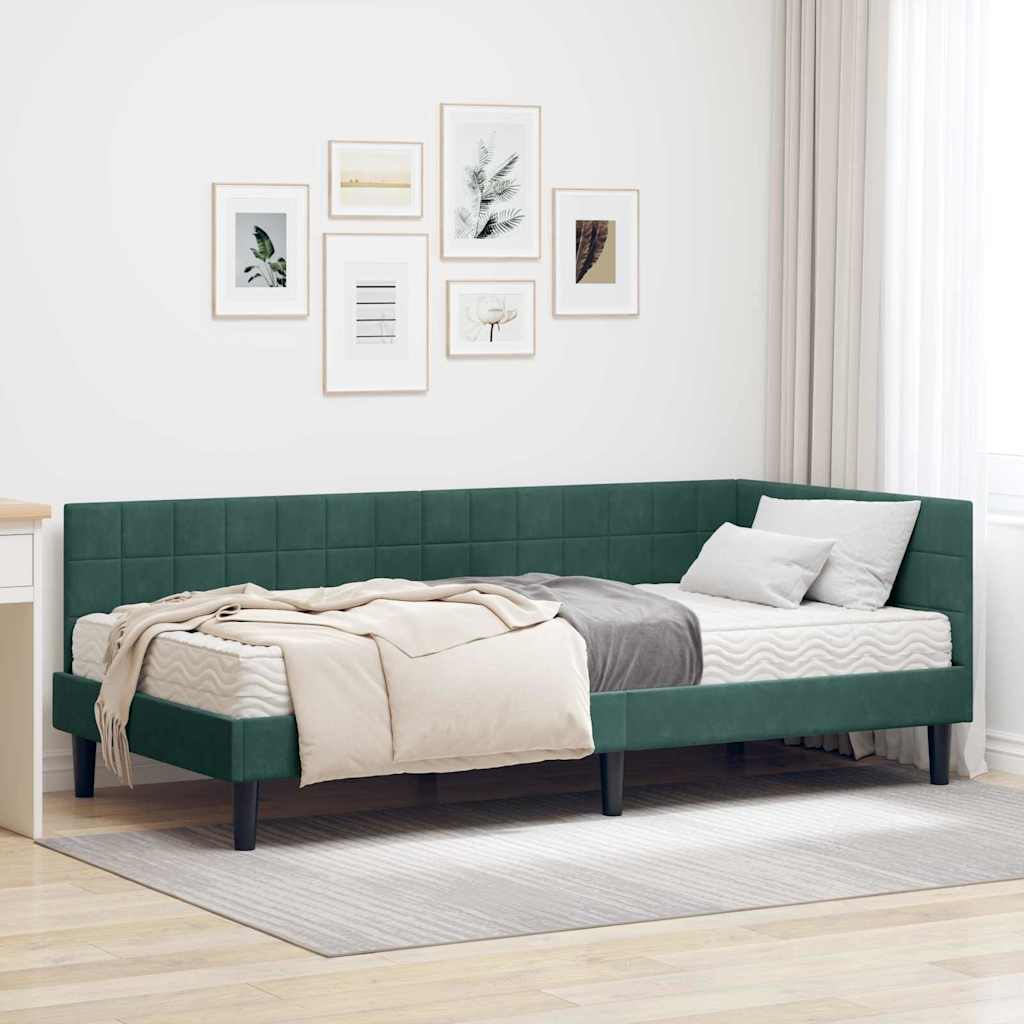 vidaXL Κρεβάτι γωνίας με στρώμα με κεφαλάρι 2 pcs Πράσινο Βελούδο