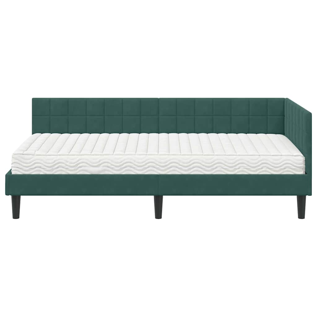 vidaXL Κρεβάτι γωνίας με στρώμα με κεφαλάρι 2 pcs Πράσινο Βελούδο