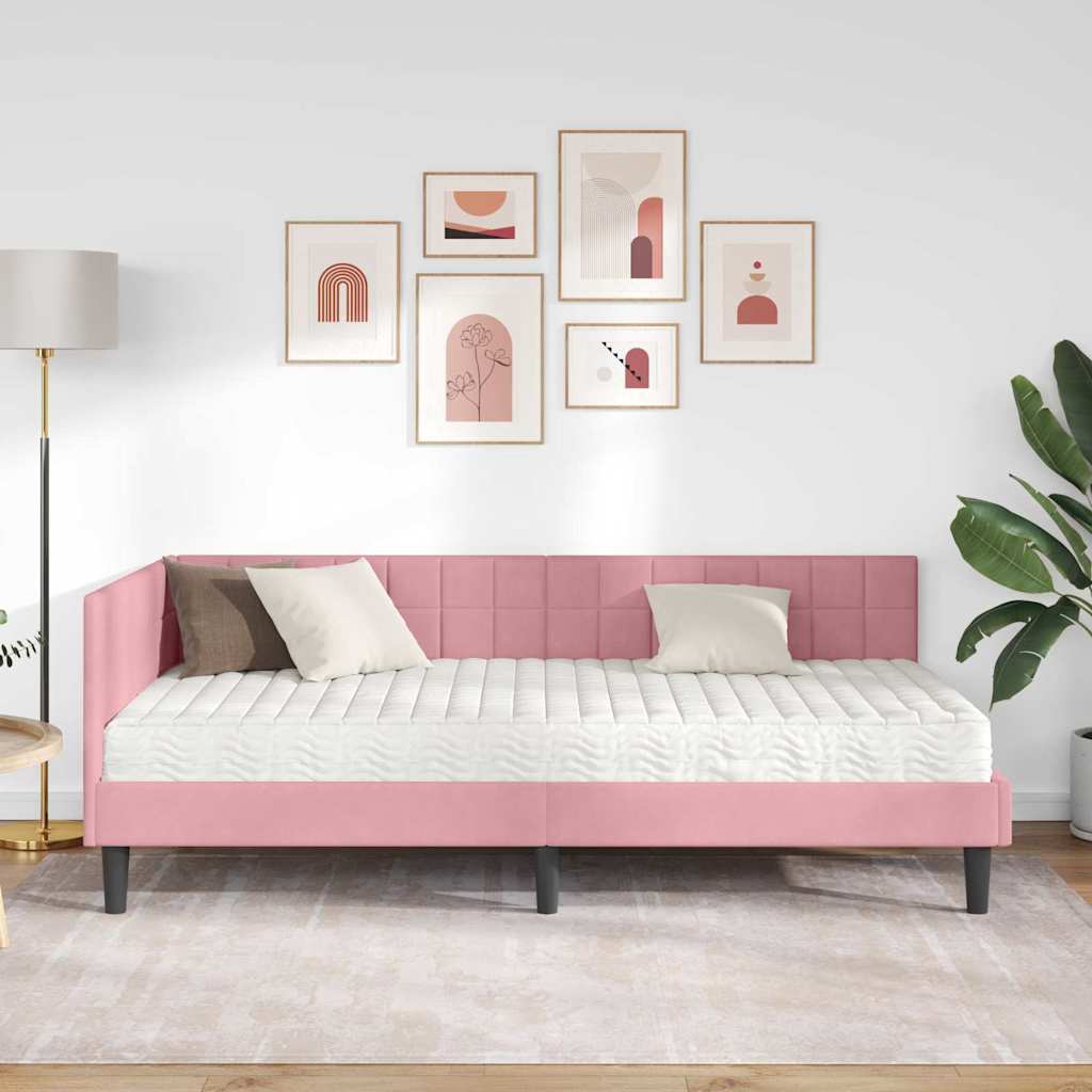 vidaXL Κρεβάτι γωνίας με στρώμα με κεφαλάρι 2 pcs Γκρι Βελούδο