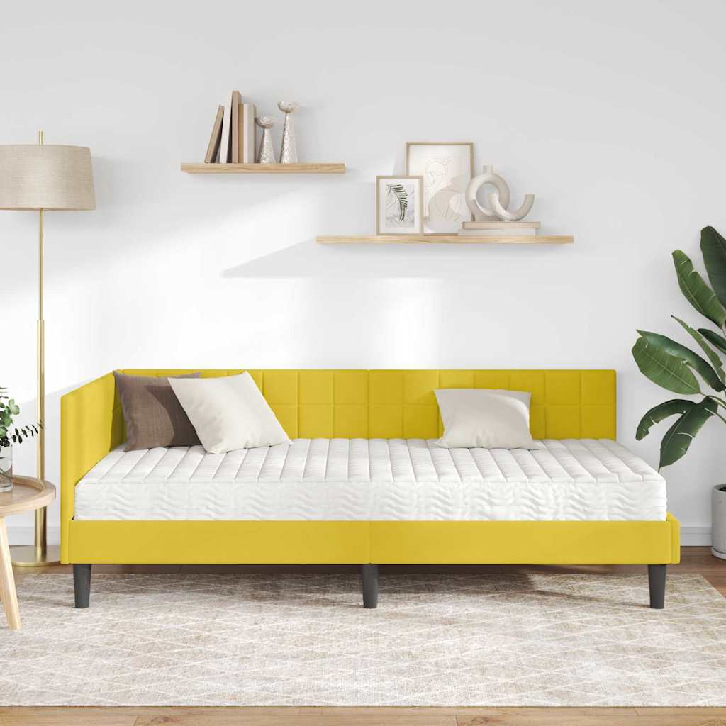 vidaXL Κρεβάτι γωνίας με στρώμα με κεφαλάρι 2 pcs Κίτρινο Βελούδο