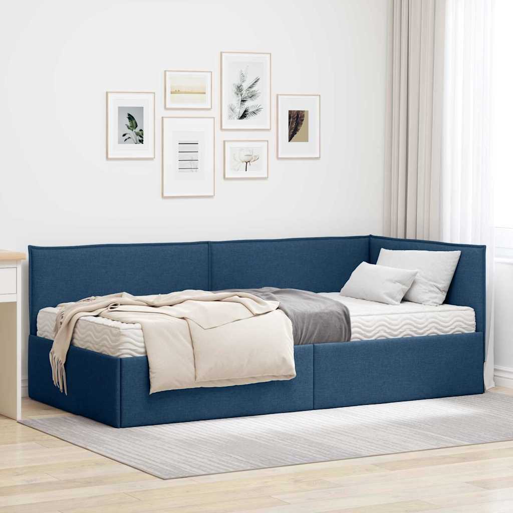 vidaXL Κρεβάτι γωνίας με στρώμα με κεφαλάρι 2 pcs Μπλε Βελούδο