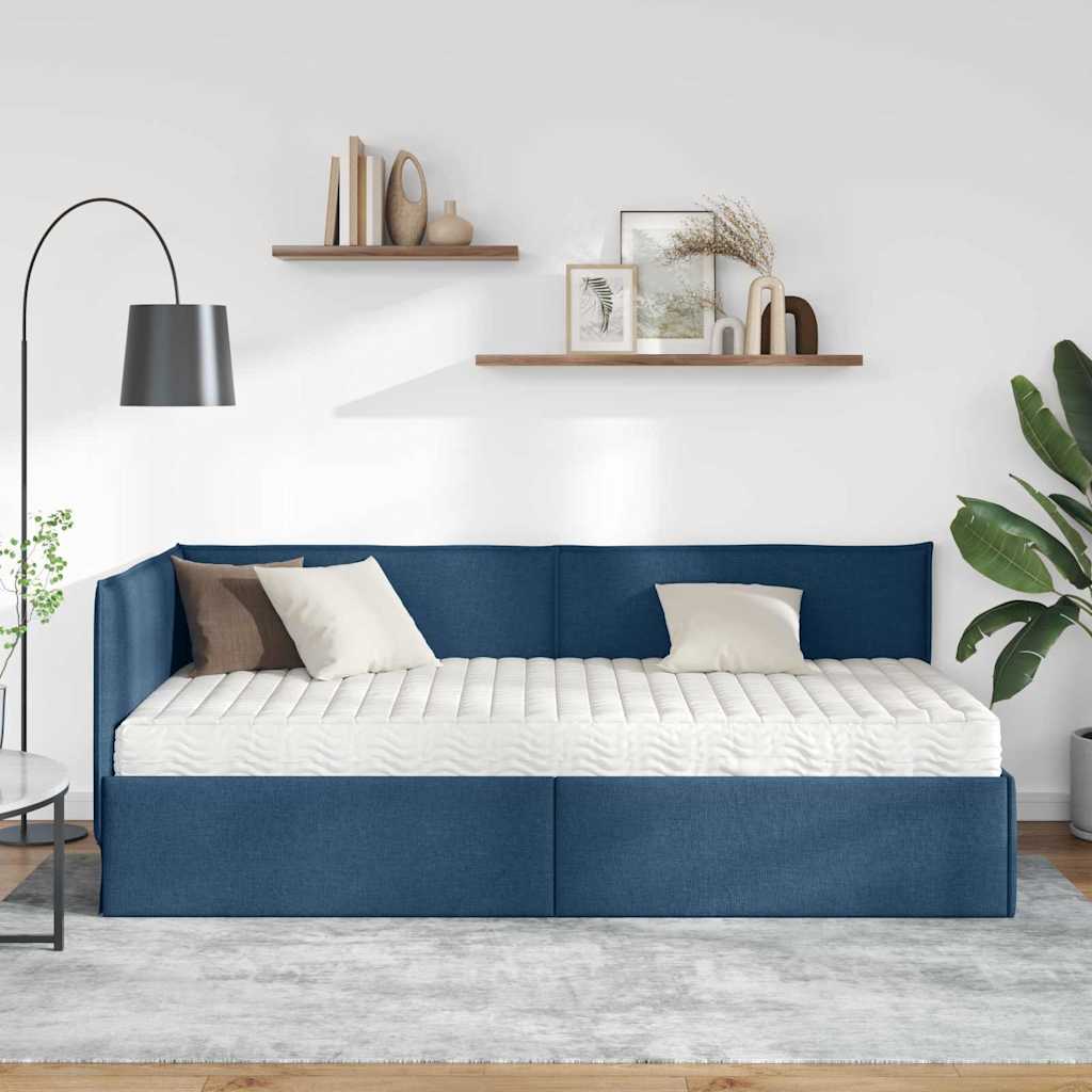 vidaXL Κρεβάτι γωνίας με στρώμα με κεφαλάρι 2 pcs Μπλε Βελούδο