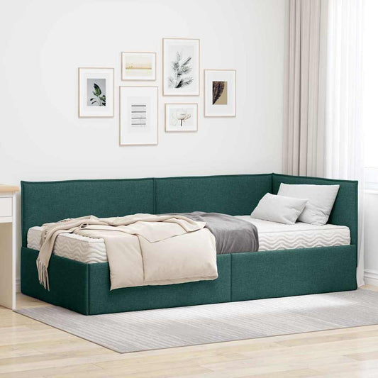 vidaXL Κρεβάτι γωνίας με στρώμα με κεφαλάρι 2 pcs Πράσινο Βελούδο