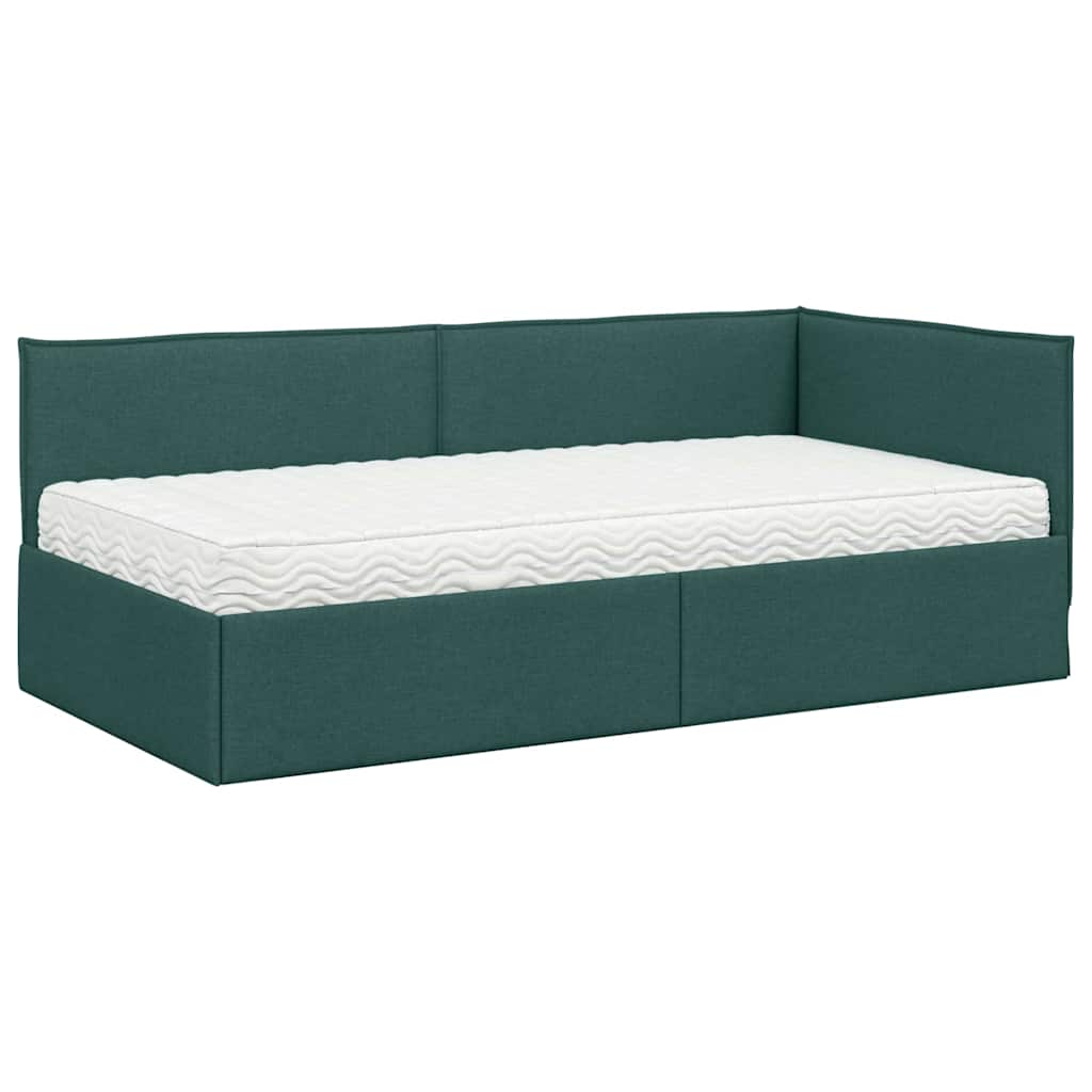 vidaXL Κρεβάτι γωνίας με στρώμα με κεφαλάρι 2 pcs Πράσινο Βελούδο
