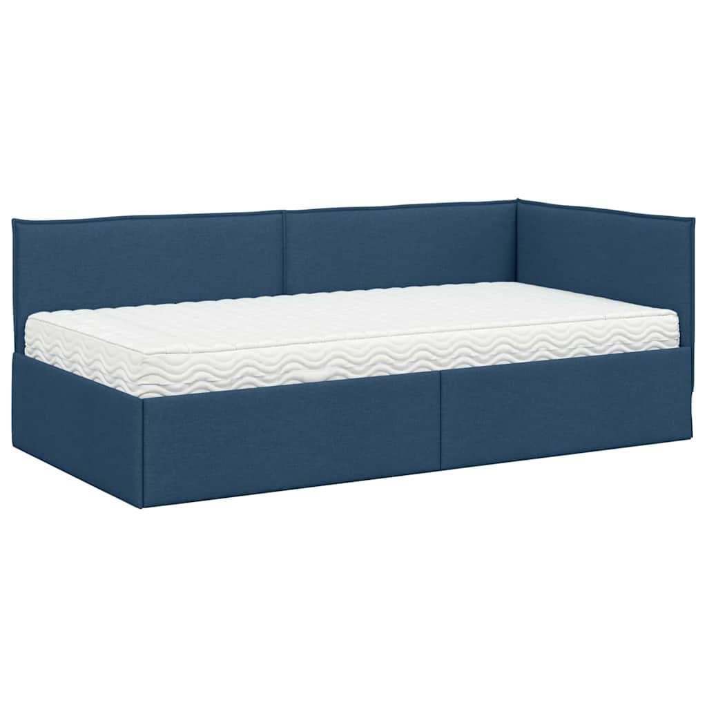 vidaXL Κρεβάτι γωνίας με στρώμα με κεφαλάρι 2 pcs Μπλε Βελούδο