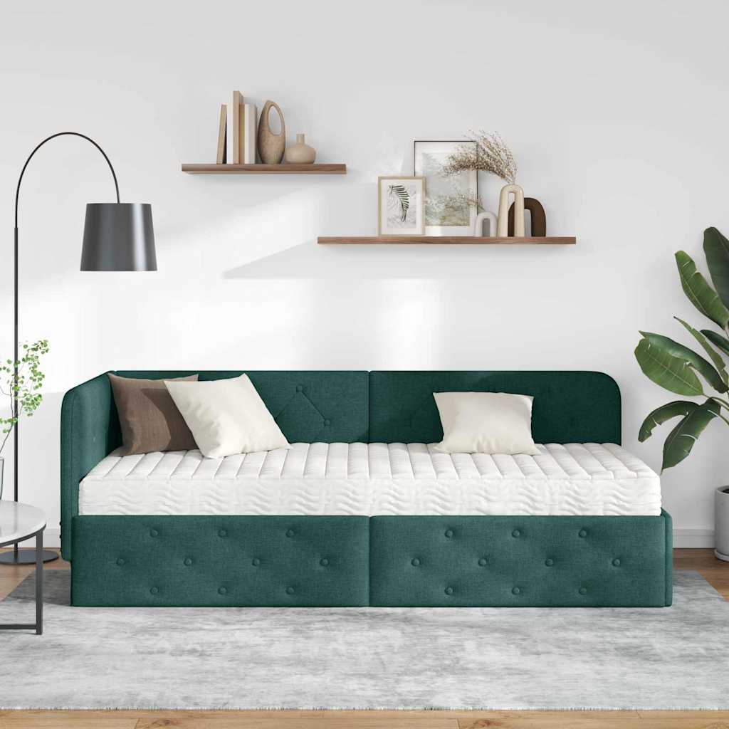 vidaXL Κρεβάτι Γωνίας Σκούρο Πράσινο 80 x 200 cm ύφασμα